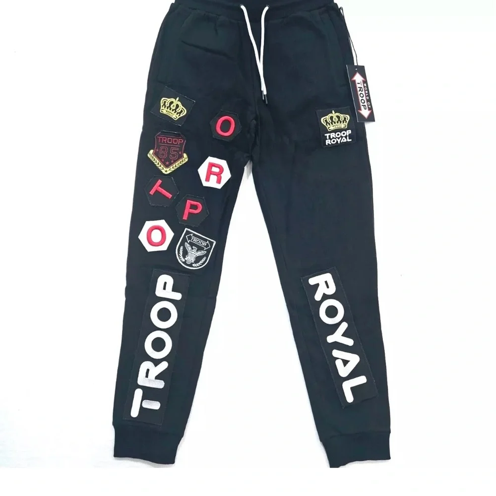 World of Troop Men’s Fleece Jogger Pants Black Troop Royal Patch Size Small - Picture 3 of 4